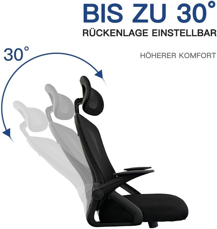 Ergonomischer Bürostuhl, Schreibtischstuhl mit verstellbaren Armlehnen, 3D-Kopfstütze und 3D-Lendenw