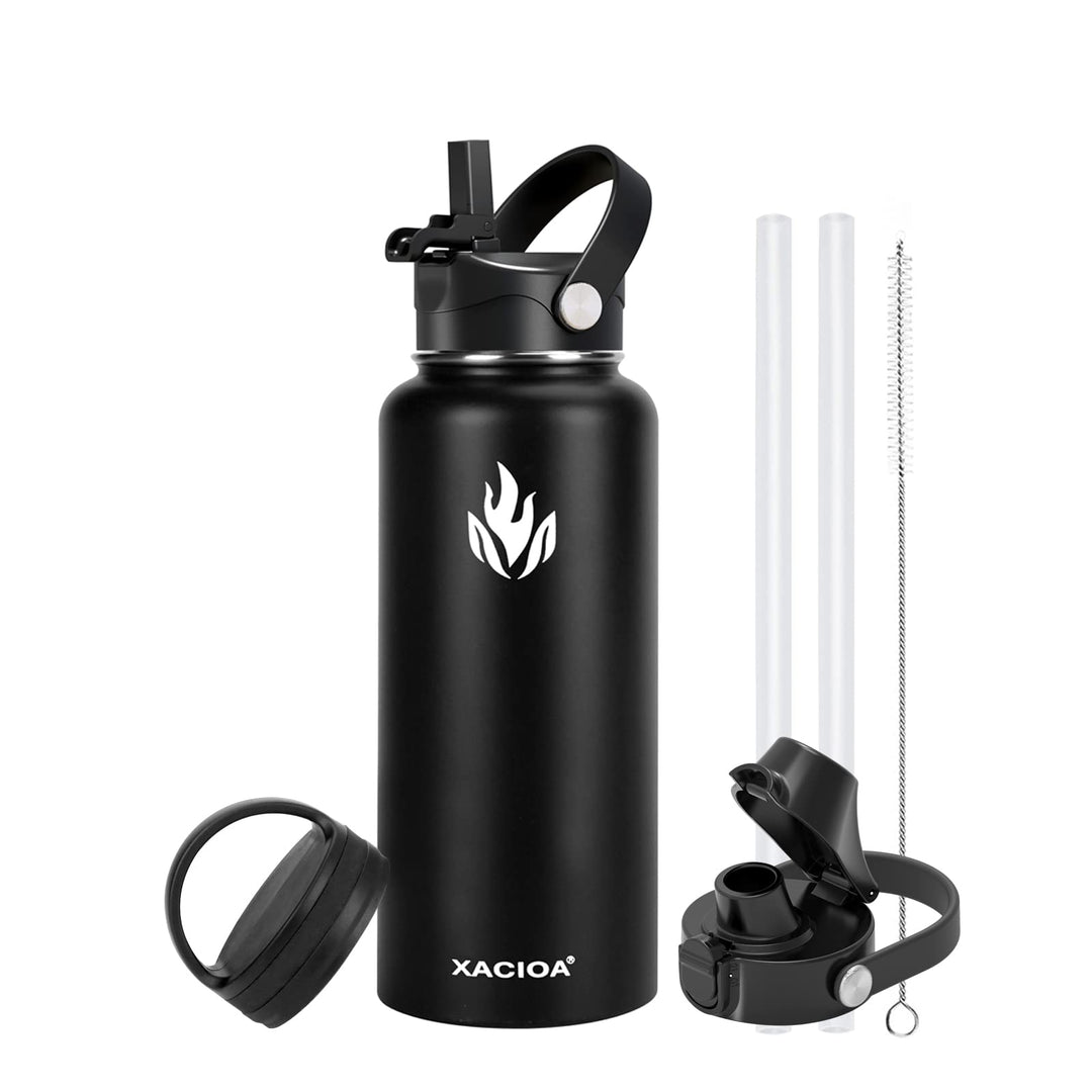 Edelstahl Wasserflasche,950ml/1200ml Vakuumisolierte Trinkflasche,Auslaufsichere mit Strohdeckel BPA