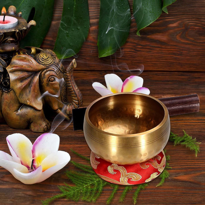 Tibetische Klangschale Klein，8CM Klangschalen Set mit Klöppel, Klangschalenkissen und Geschenk-Box,