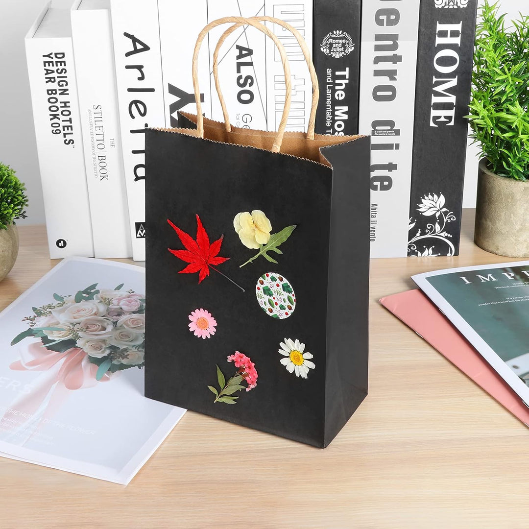 100 Stück Schwarz Papiertüten mit Henkel 18 x 10 x 25 cm Papiertragetaschen, Kraftpapier Geschenktüt