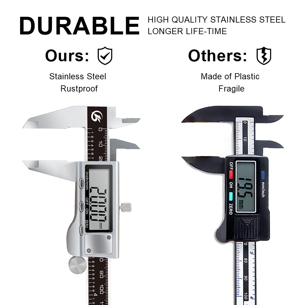 KETOTEK Messschieber Digital Schieblehre Edelstahl, 150mm / 6-Zoll Schublehre mit Ersatzbatterie, Ca