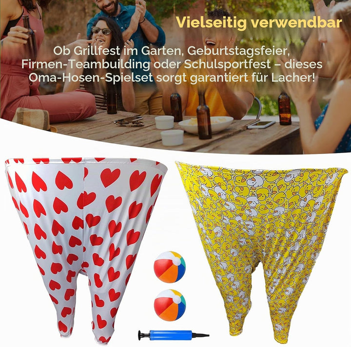 2 Stück Granny Pants Spiel, Wurfspiel Outdoor, mit 6 × Hüpfbällen und 1 × Ballonpumpe, Oma Hosen Hof