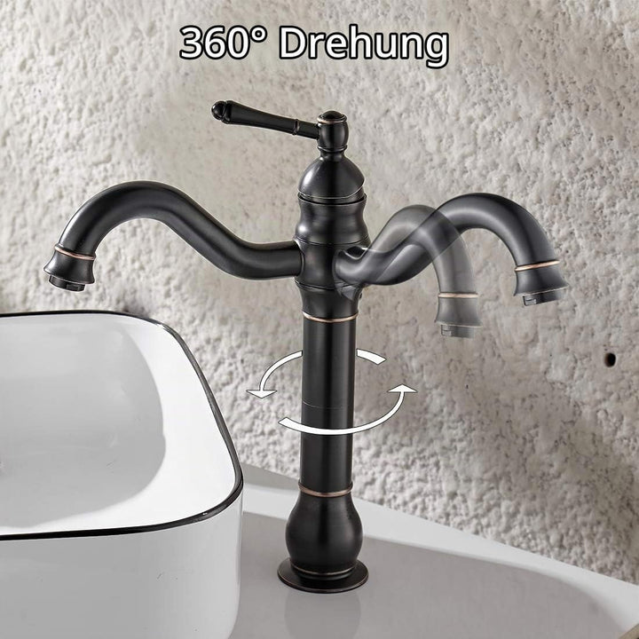 Namuoto Wasserhahn Bad Schwarz Retro Hoch Waschtischarmatur 360°Schwenkbar Einhebel Waschbecken Arma