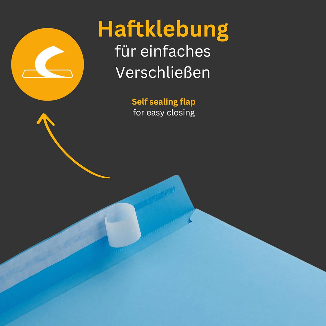 50 Stück, Farbige Briefumschläge, DIN C4, Haftklebung mit Abziehstreifen, Gerade Klappe, 130 g/qm Co