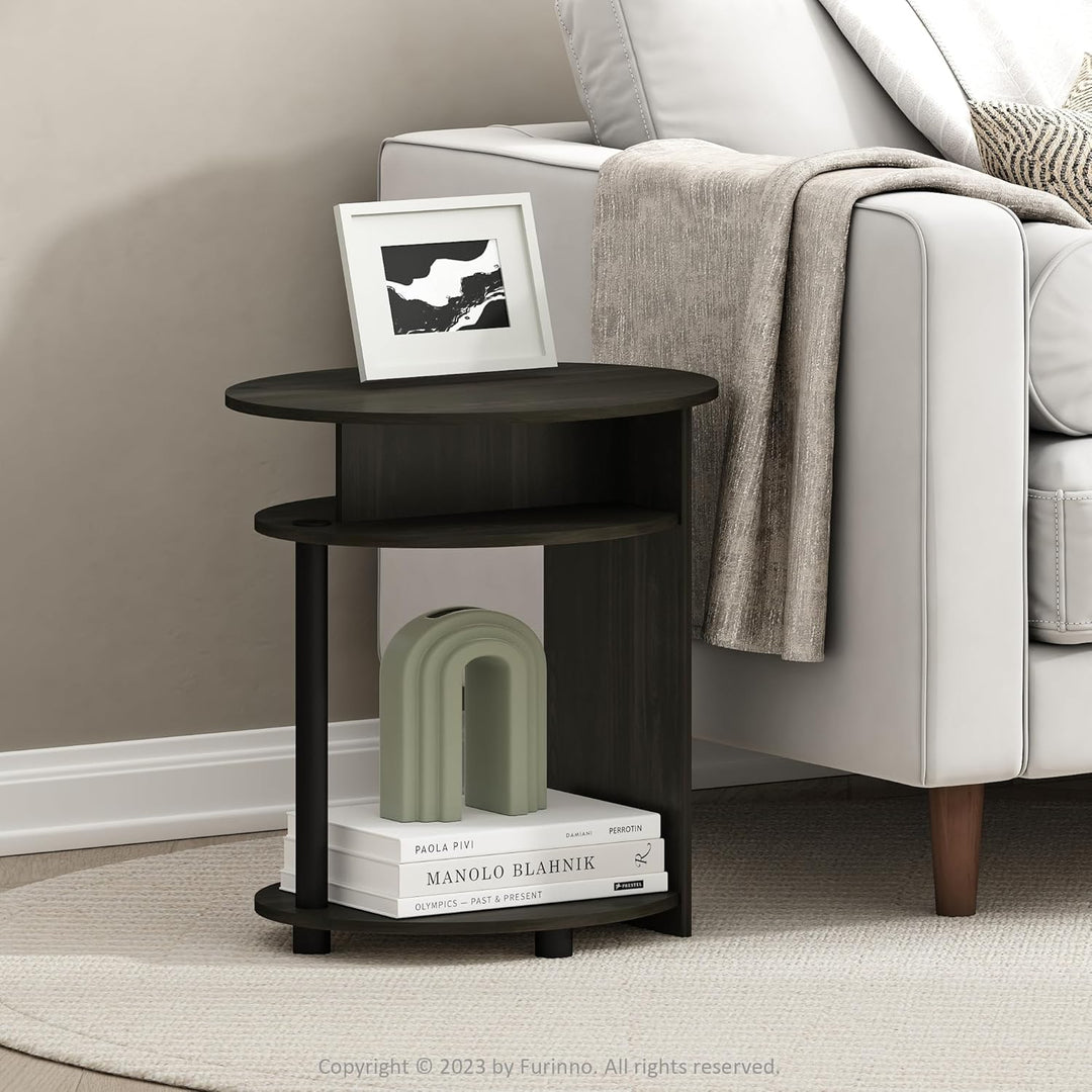 Furinno JAYA Ovaler Beistelltisch mit moderen Design, holz, Walnuss/Schwarz, 39.37 x 39.37 x 49.02 c