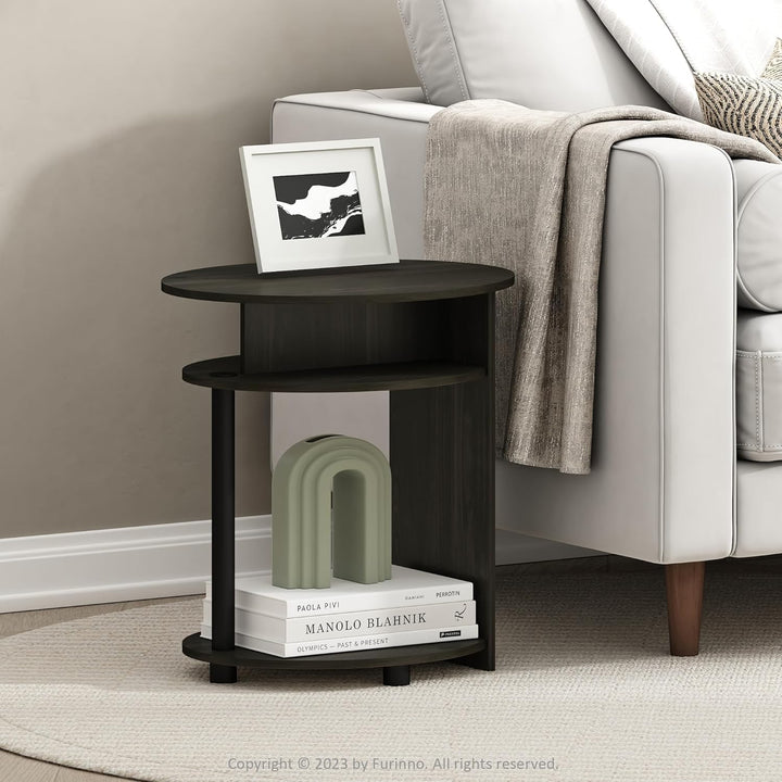 Furinno JAYA Ovaler Beistelltisch mit moderen Design, holz, Walnuss/Schwarz, 39.37 x 39.37 x 49.02 c