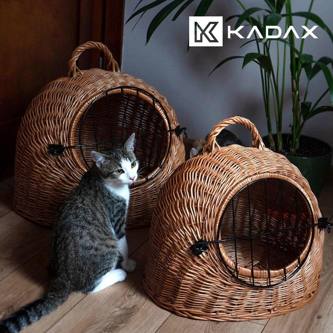 KADAX Transportkorb für Tiere, Katzenkorb aus Weide, Transportbox mit Tragegriff, Weidenkorb mit Ver