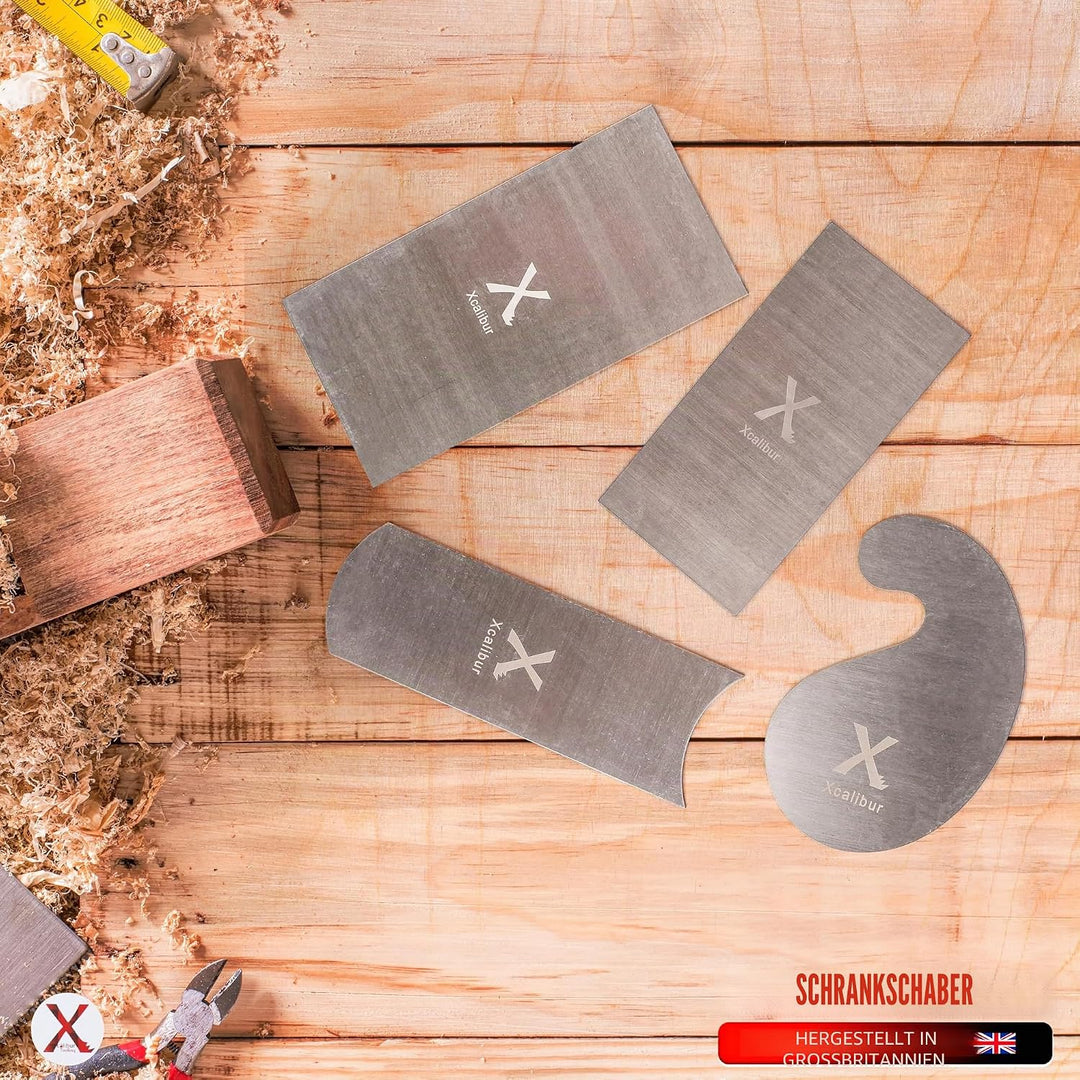 Schrankschaber 4er Set Schaber, 2 x Rechteck, 1 x Schwanenhals und 1 x gebogener Kartenschaber, gefo