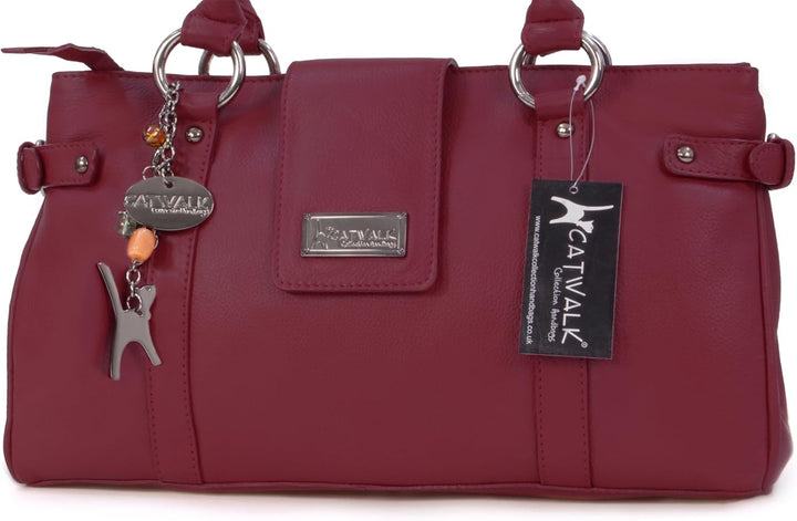 Catwalk Collection Handbags - Damen Leder Schultertasche - Handtasche Mittelgross für Notizbuch A5 -