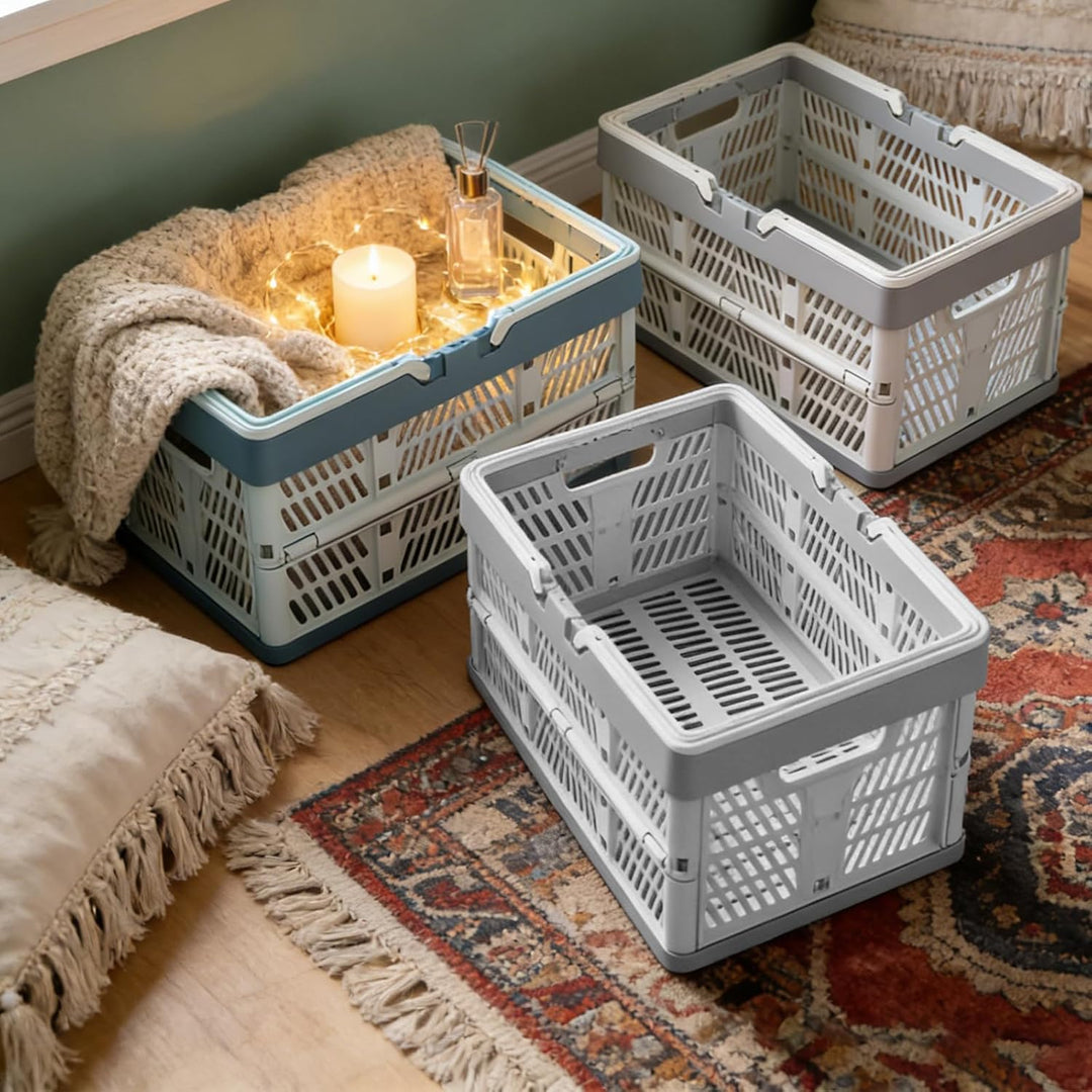 2 Stück Faltbarer Klappbox Klein, Klappbar Tragbarer Korb mit Henkel Faltbox Plastik Klappbox Campin