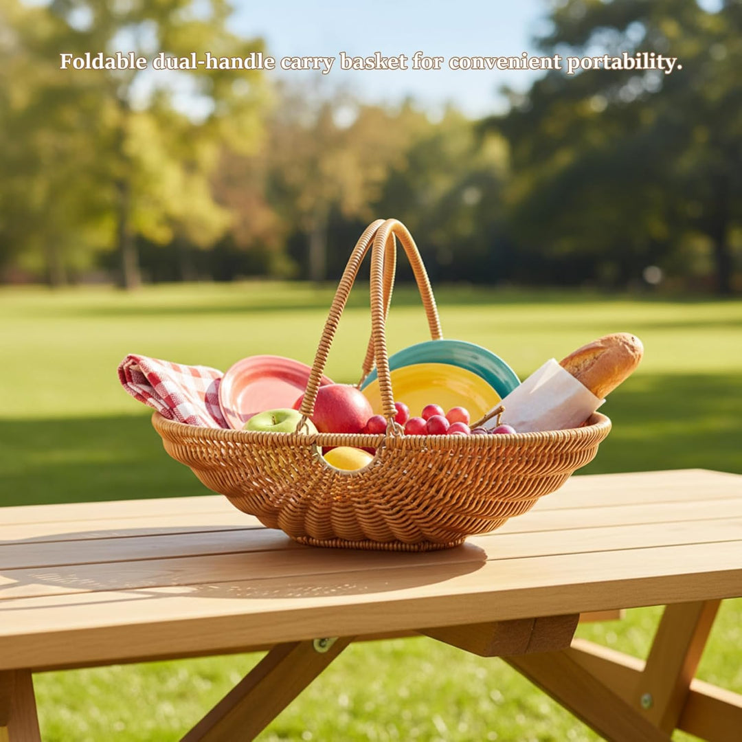 Erntekorb für Gartengemüse, grosser PP-gewebter Sammelkorb mit faltbarem Griff für Picknick, Bauernh