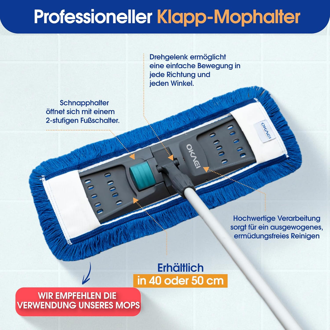 OKAEI Mop Set: Klapphalter mit Aluminium-Teleskopstiel – Verstellbar von 80 bis 145 cm – Robuster Mo