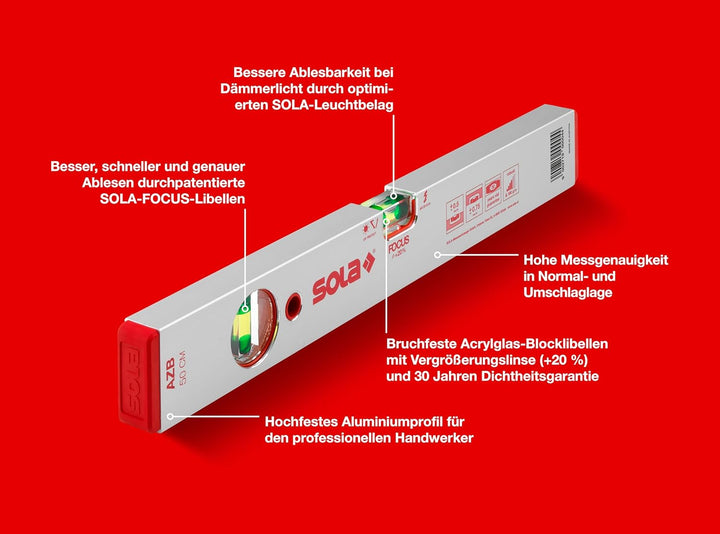 Sola 1010701 Alu-Wasserwaage "AZB 50" cm in rot, 500 mm, 500 mm