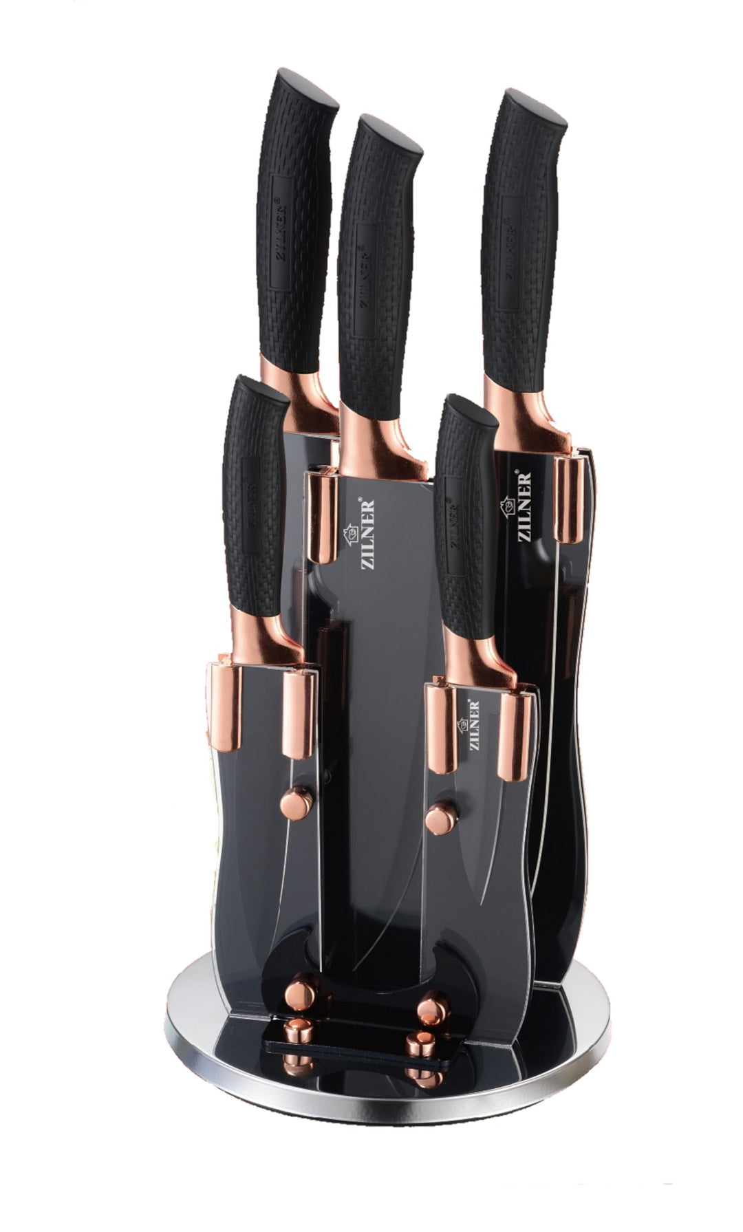 Messerblock mit Messer, Messerset 6-teilig, Schwarz Gold, Edelstahl