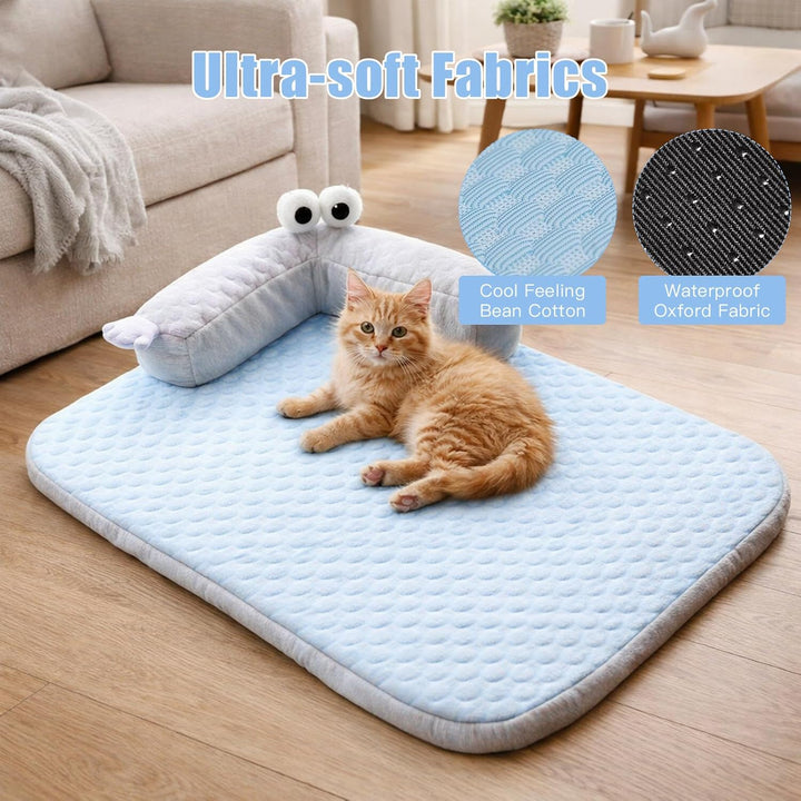 Kühlbett für Hunde & Katzen - Kühlende Haustiermatte aus Eisseide mit Waschbarem Bezug - Orthpädisch