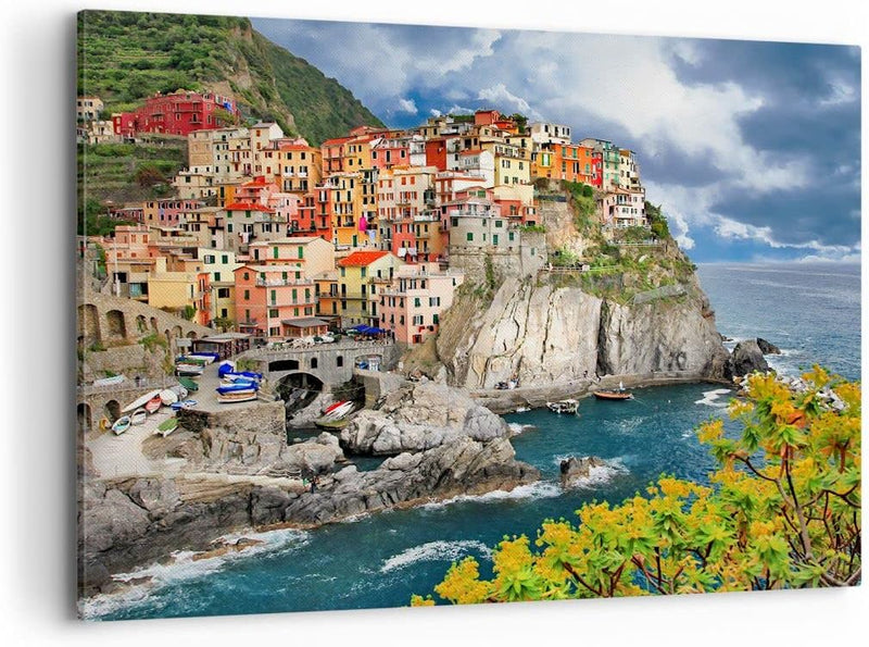 Bilder auf Leinwand 100x70cm Leinwandbild Italien küste felsen landschaft Gross Wanddeko Bild Schlaf