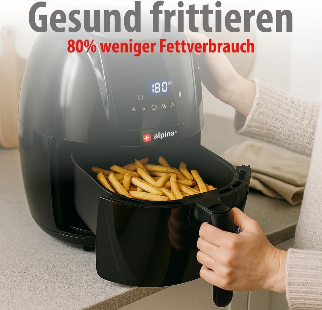 alpina Heissluftfritteuse - 5 Liter - 230V - Airfryer - Digitaler Touchscreen - Huhn, Gemüse, Brot,