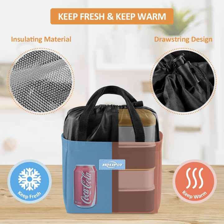 Bento Box Schwarz, Lunchbox Brotdose mit Fächern 2 Ebenen mit 2 Stück Umweltfreundlichen PP & Edelst