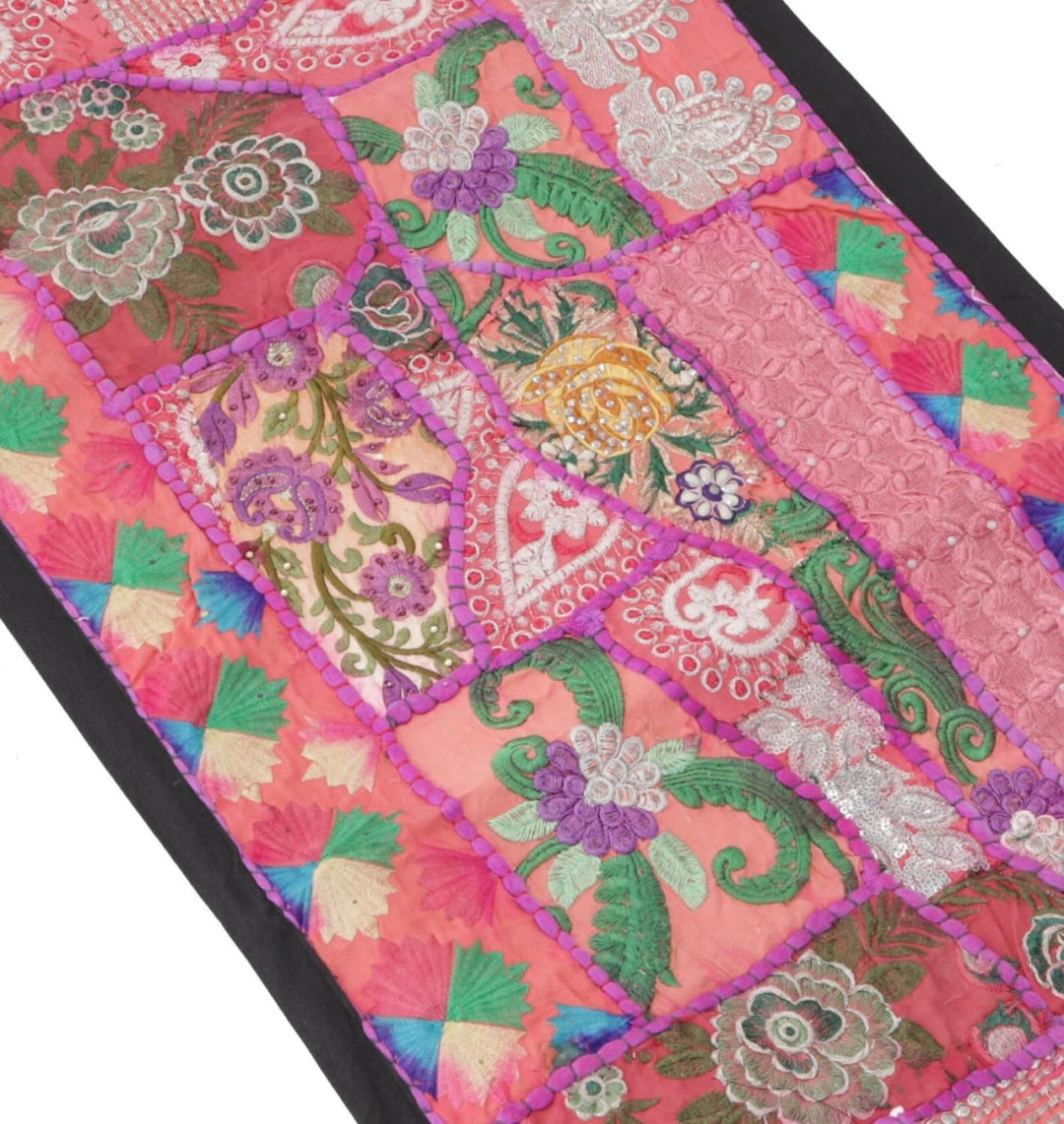 GURU SHOP Orientalischer Tischläufer, Wandbehang, Einzelstück 85x45 cm - Motiv 12, Rosa, Baumwolle,