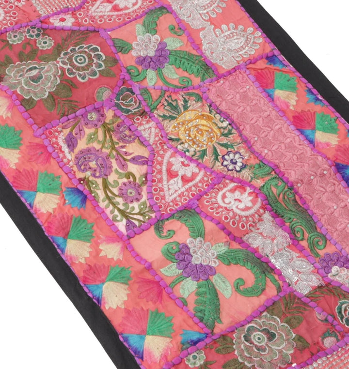 GURU SHOP Orientalischer Tischläufer, Wandbehang, Einzelstück 85x45 cm - Motiv 12, Rosa, Baumwolle,