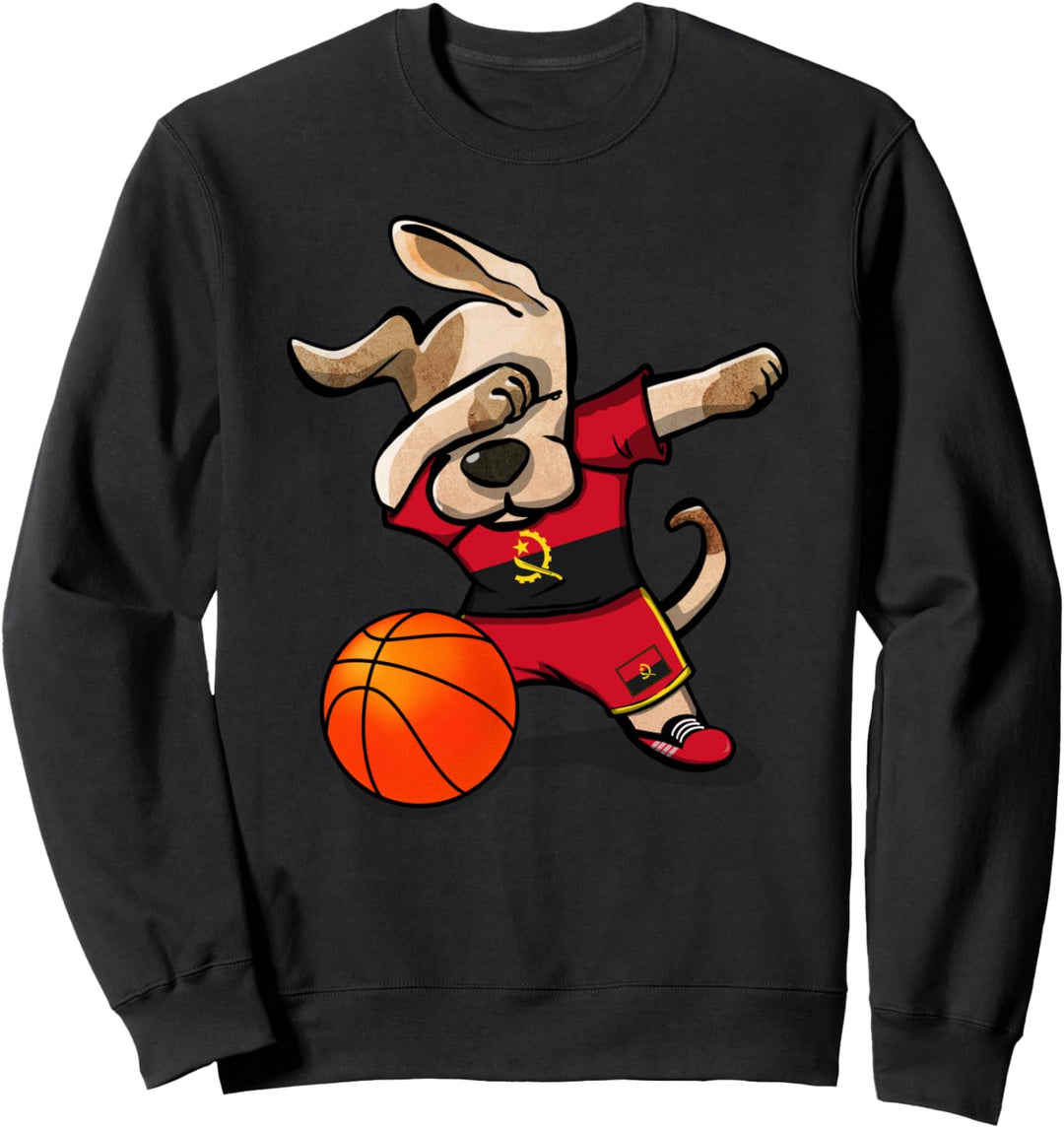 Funny Dabbing Dog Hund Angola Basketball Angolanische Flagge Sweatshirt