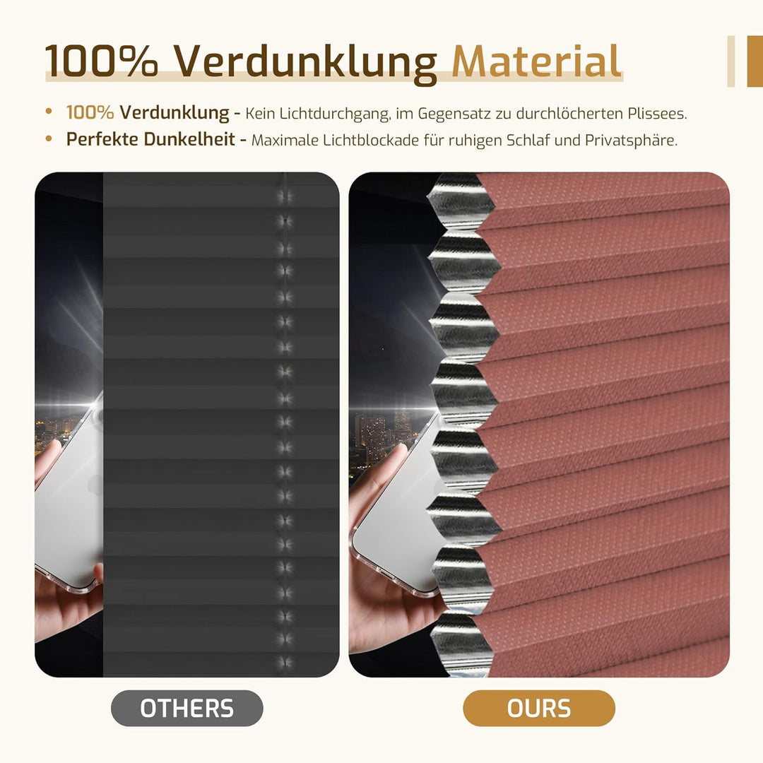 Verdunklungsplissee Wabenplissee ohne Bohren Weiss-Weinrot 40x110cm(BxH) Thermo Plissee ohne Bohren