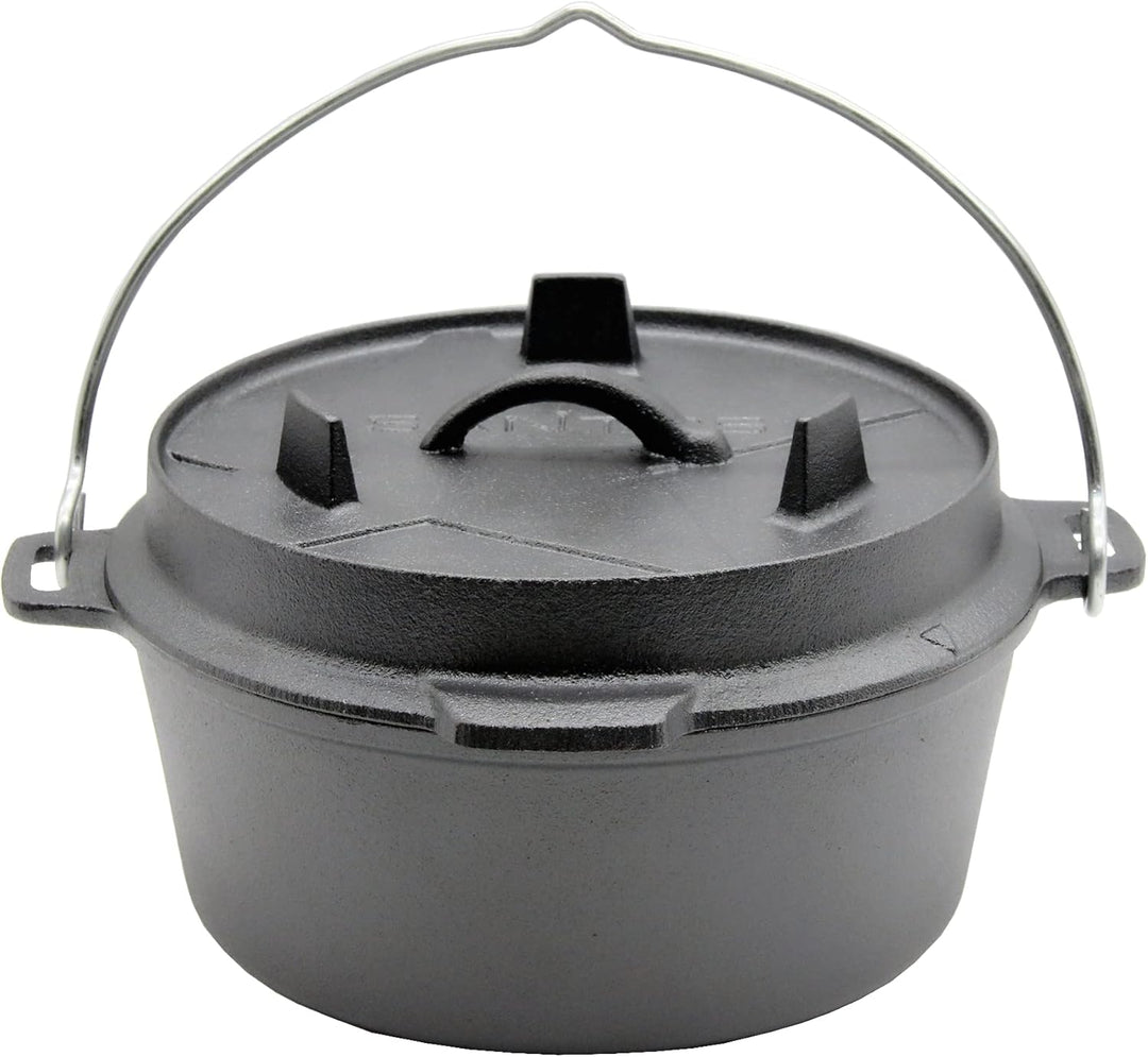 SANTOS Dutch Oven mit Deckel - Schmortopf für Aussenküche - 3,7L/4,5Qt Feuertopf - Gusseisen - ideal