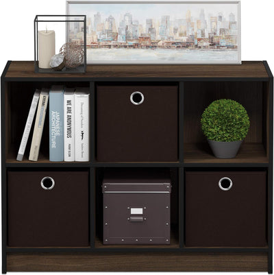 Furinno Basic Bücherregal mit 6 Fächern und 3 Einschüben, holz, Columbia Walnut/Dunkelbraun, 30.23 x