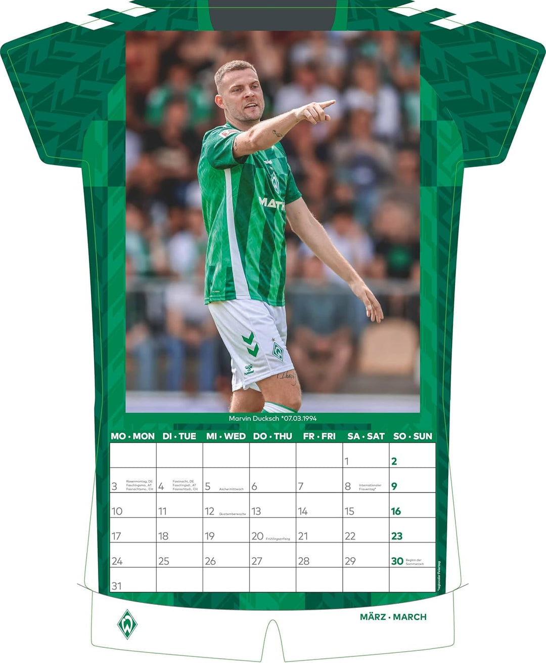 N NEUMANNVERLAGE - Werder Bremen 2025 Trikotkalender, 34,1x42cm, Fussball-Kalender mit Motiven der S