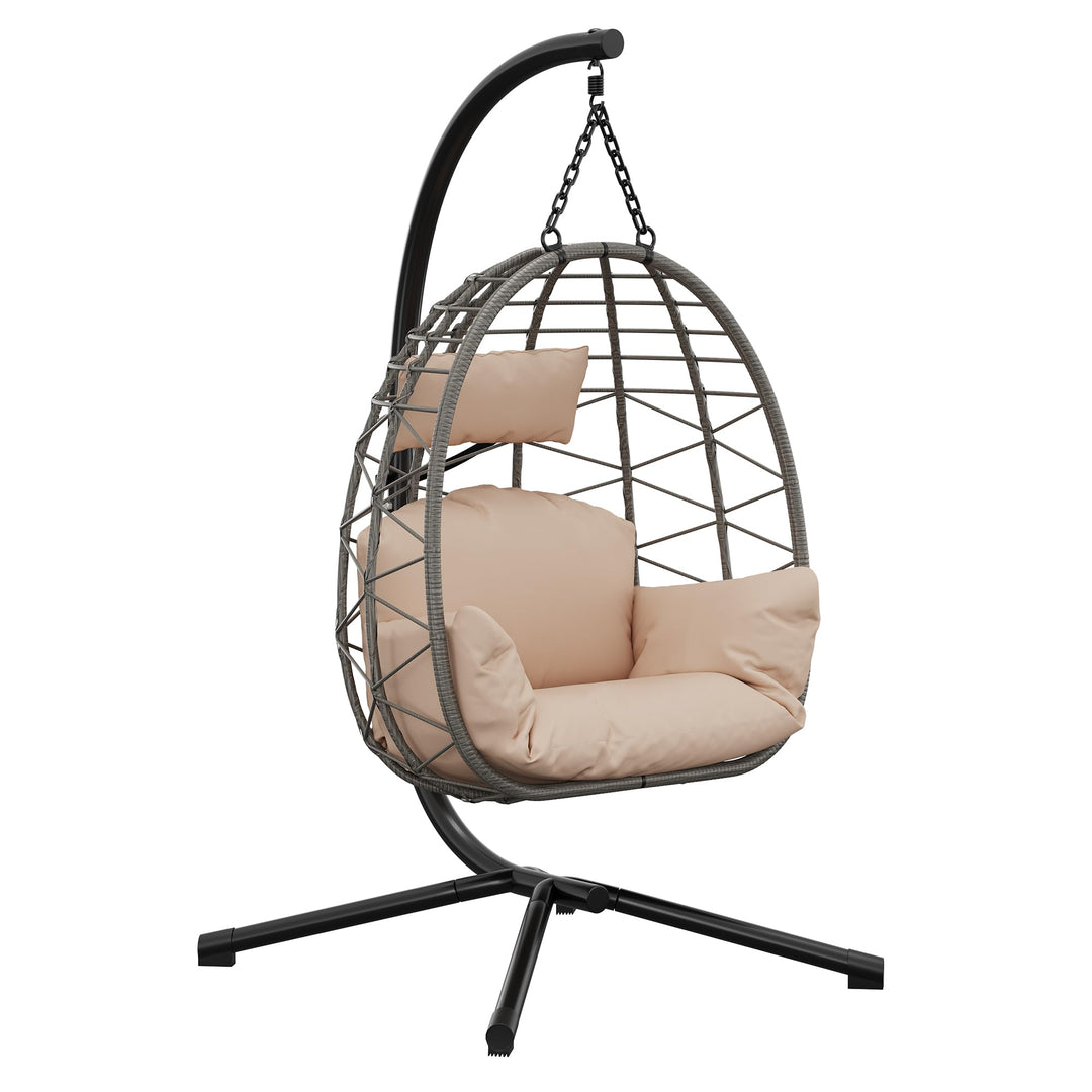 Hängesessel mit Gestell Outdoor bis 150 kg belastbar, Rattan Hängesessel mit Metallgestell, ideal al