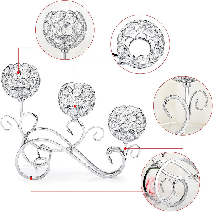 SUMNACON Silber S-Form Kerzenständer 3-Arm-Kristallschalen aus Glas Metall Kerzenhalter Teelicht Dek