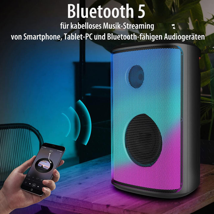 auvisio Partybox: Mobile Outdoor-PA-Partyanlage & -Bluetooth-Boombox, Lichteffekte, 200W (Karaoke Bo