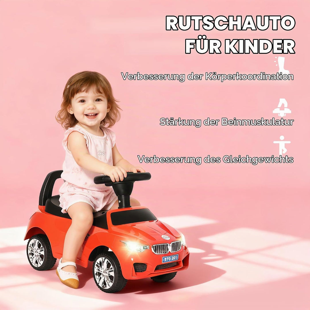 HOMCOM Kinderauto, Schiebefahrzeug mit Spielzeugkiste, Hupe, Scheinwerfer und Musik, fördert die Mot
