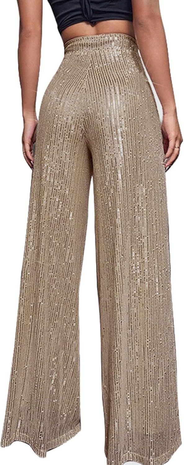 Generisch 2025, lässige Paillettenhose, glitzernde Pailletten, hohe Taille, weites Bein, Schlaghose,
