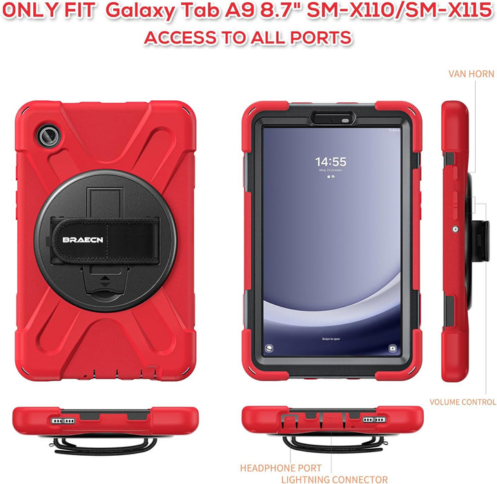 BRAECN für Samsung Galaxy Tab A9 Hülle 8,7 Zoll 2023 SM-X110/X115/X117, Stossfeste Robuste Tragbare