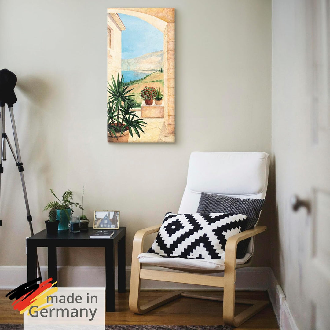 ARTLAND Wanddeko Leinwand Bilder Wandbild Landschaften Fensterblick Italien Malerei Creme A5DK Blick