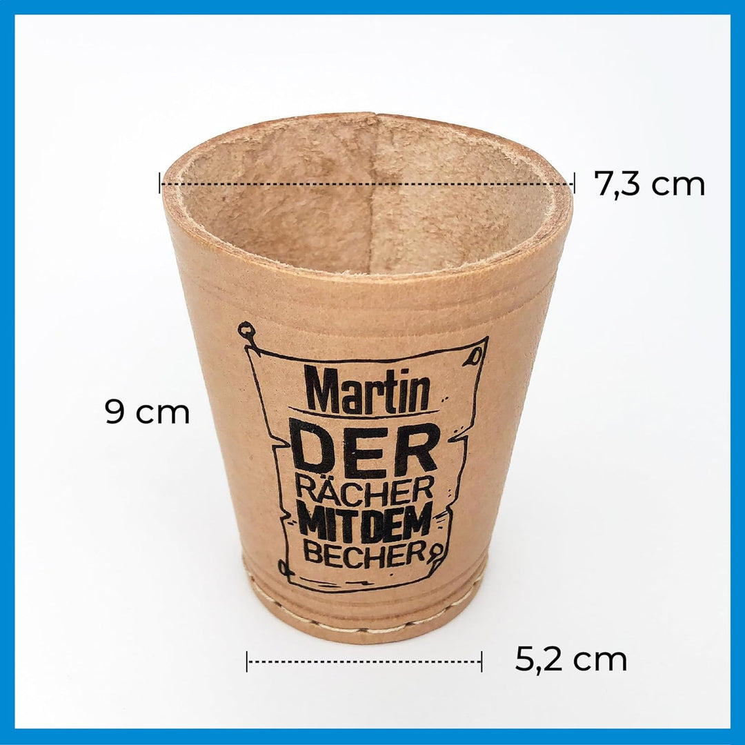 Diamandi Leder Würfelbecher mit Gravur und 6 Würfeln - Personalisiert mit Name + div. Motive zur Aus