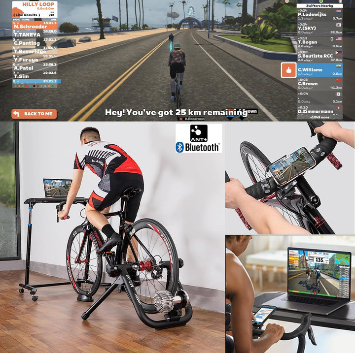 CXWXC Rollentrainer Fahrrad Drahtlos Bluetooth oder ANT Kompatibel mit Zwift app Fluid Fahrrad Rolle