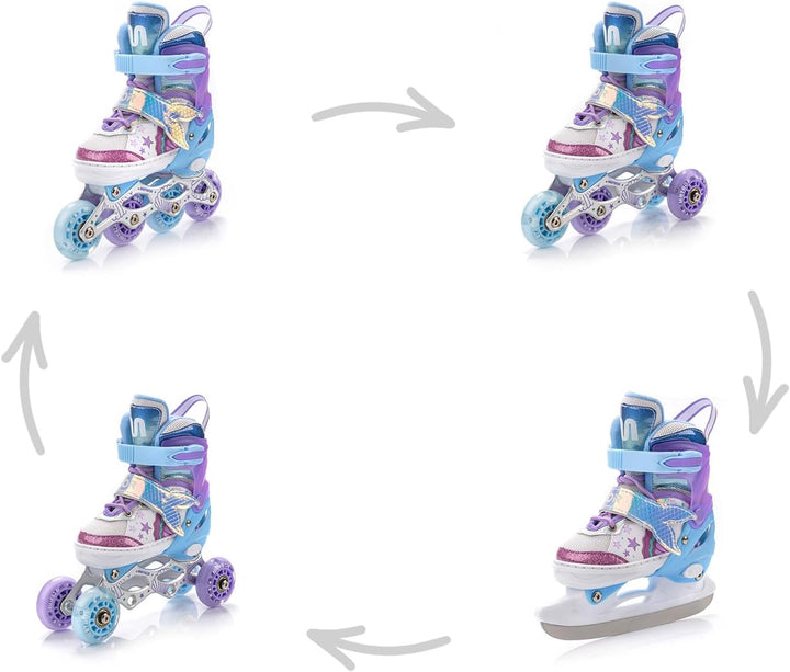 meteor® Inlineskates 4in1 Kinder Inliner Rollschuhe Roller Blades Quad Skates Carbon Kinder Inlinesk