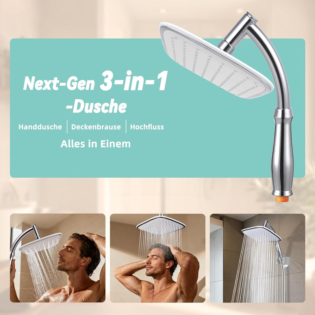 Hibbent Regenduschkopf mit Handbrause und Halterung, Hochdruck Regendusche mit abnehmbarem Arm in Ch