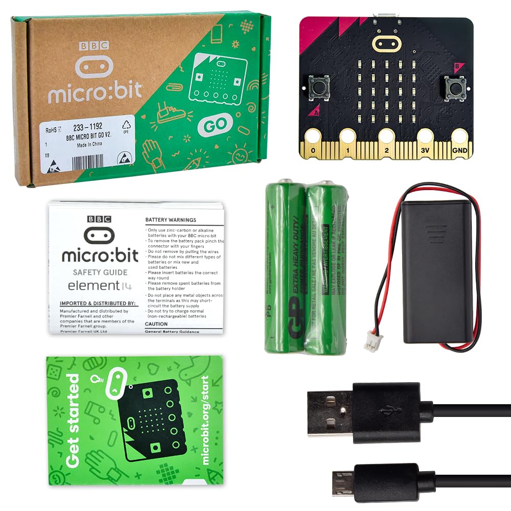 KEYESTUDIO BBC Micro:Bit Go für Micro bit Starter Set mit V2 Microbit Board, Batteriehalter, Micro-U