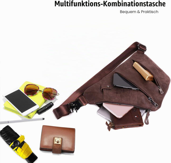 FANDARE Neu Brusttasche Segmentiert Schultertasche Herren Sling Bag Leder Crossover Rucksack Umhänge