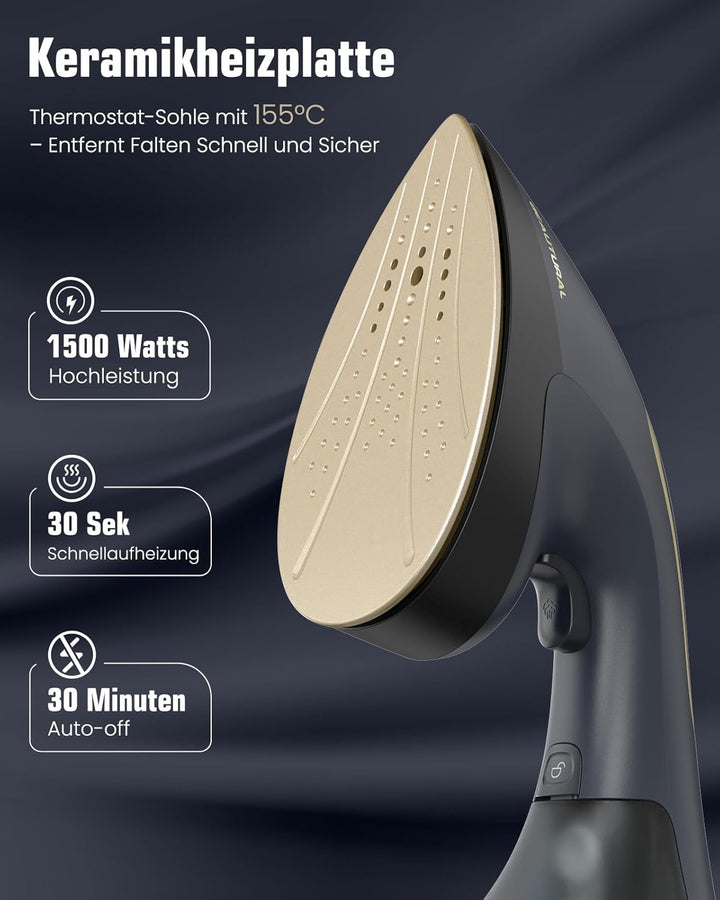 BEAUTURAL Steamer + Bügeleisen 2-in-1, 1500W Dampfglätter, 20 g/min Dampfleistung, 30s Aufheizen, 20