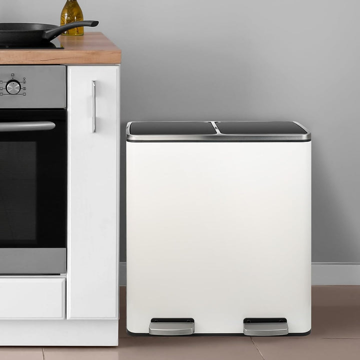 LIFERUN Mülleimer 2 Fächer, Abfalleimer Küche 60L (2x 30 Liter), aus Metall, mit Softclose Deckel, 2