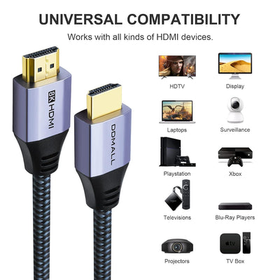 DDMALL 8K HDMI 2.1 Kabel 3m 2Stück, 48 Gbit/s Ultrahochgeschwindigkeit 8K60Hz 4K144Hz 4K120Hz eARC H