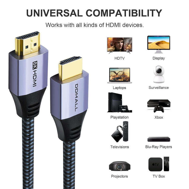 DDMALL 8K HDMI 2.1 Kabel 3m 2Stück, 48 Gbit/s Ultrahochgeschwindigkeit 8K60Hz 4K144Hz 4K120Hz eARC H