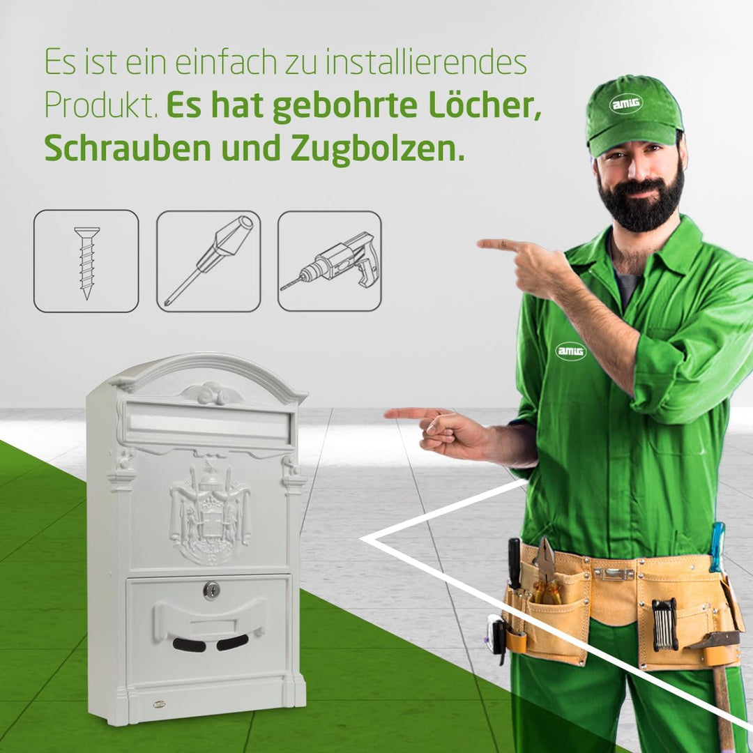 Amig - Aussenbriefkasten, Briefkasten für den Aussenbereich im klassischen Stil | Postfach für Wände