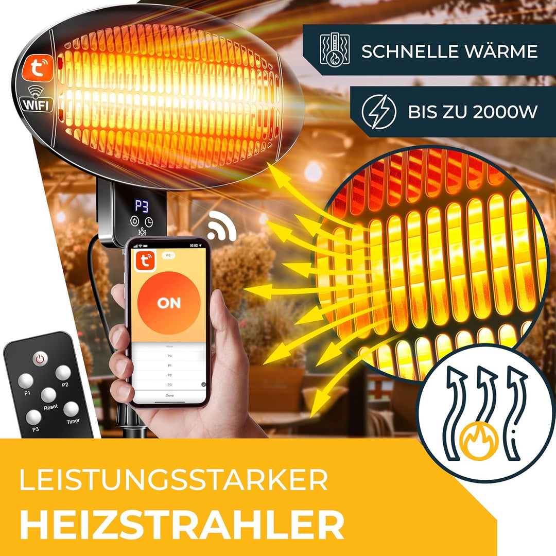 KESSER® Infrarot Heizstrahler 2000W Terrassenstrahler mit WIFI & Fernbedienung 360° drehbar, höhenve