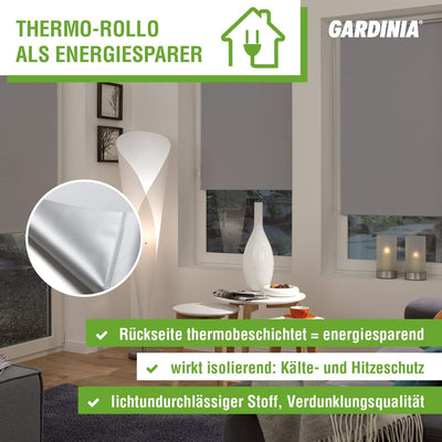 GARDINIA EASYFIX Rollo mit Thermo-Rückseite zum Klemmen oder Kleben, Verdunklungsrollo ohne Bohren,