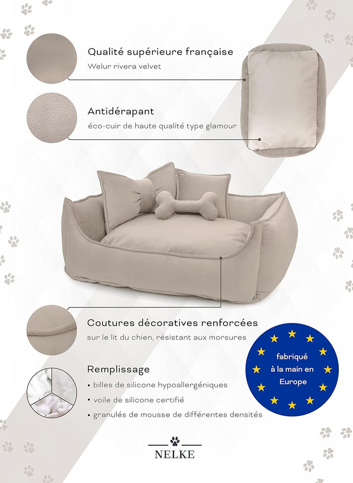NELKE Hundebett Beige Hundekorb kuschelig Hundekörbchen im Scandynavian Stil Hundesofa Hochwertige H